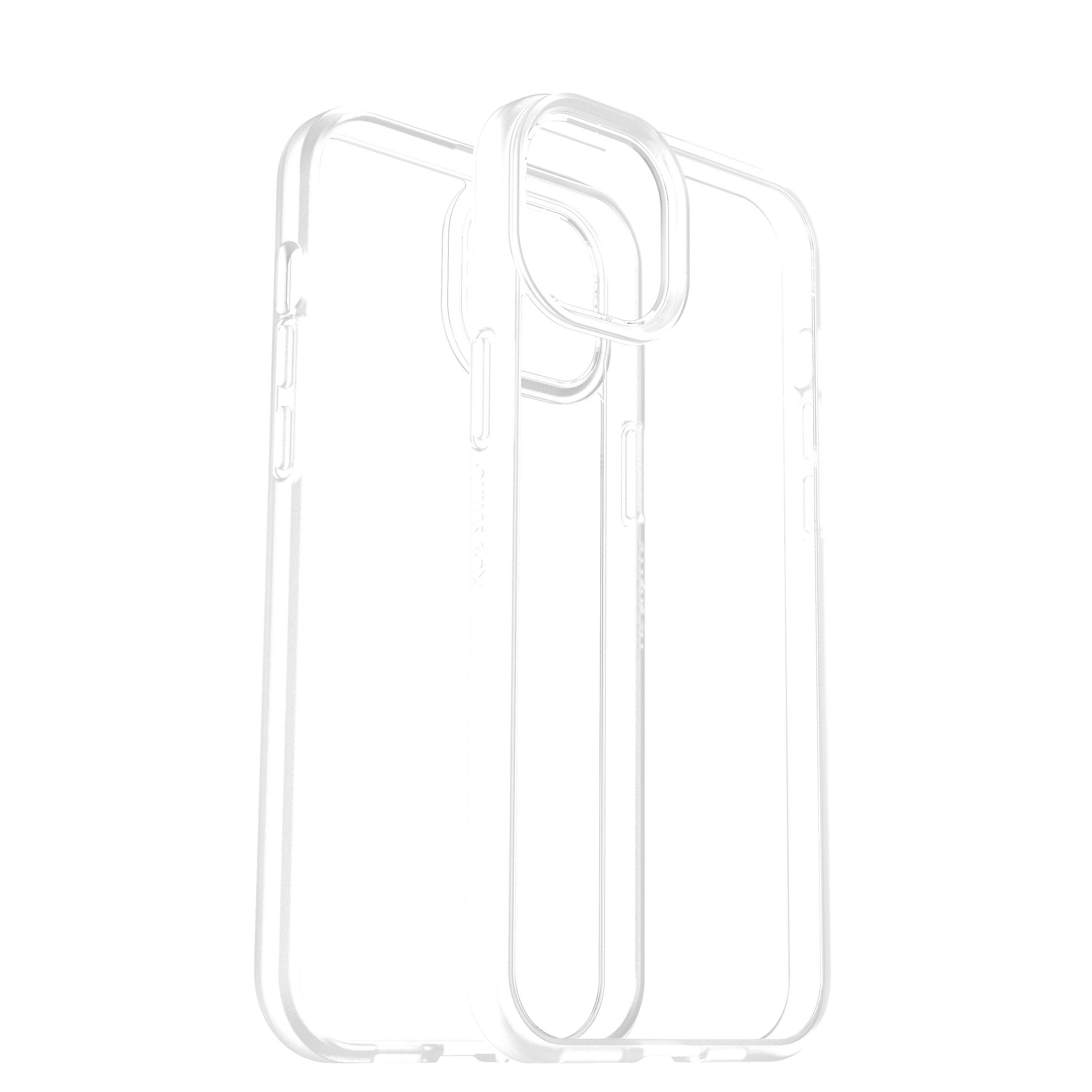 Eine transparente Handyhülle. Die Hülle ist transparent und hat Öffnungen für die Tasten und die Kamera des Telefons.