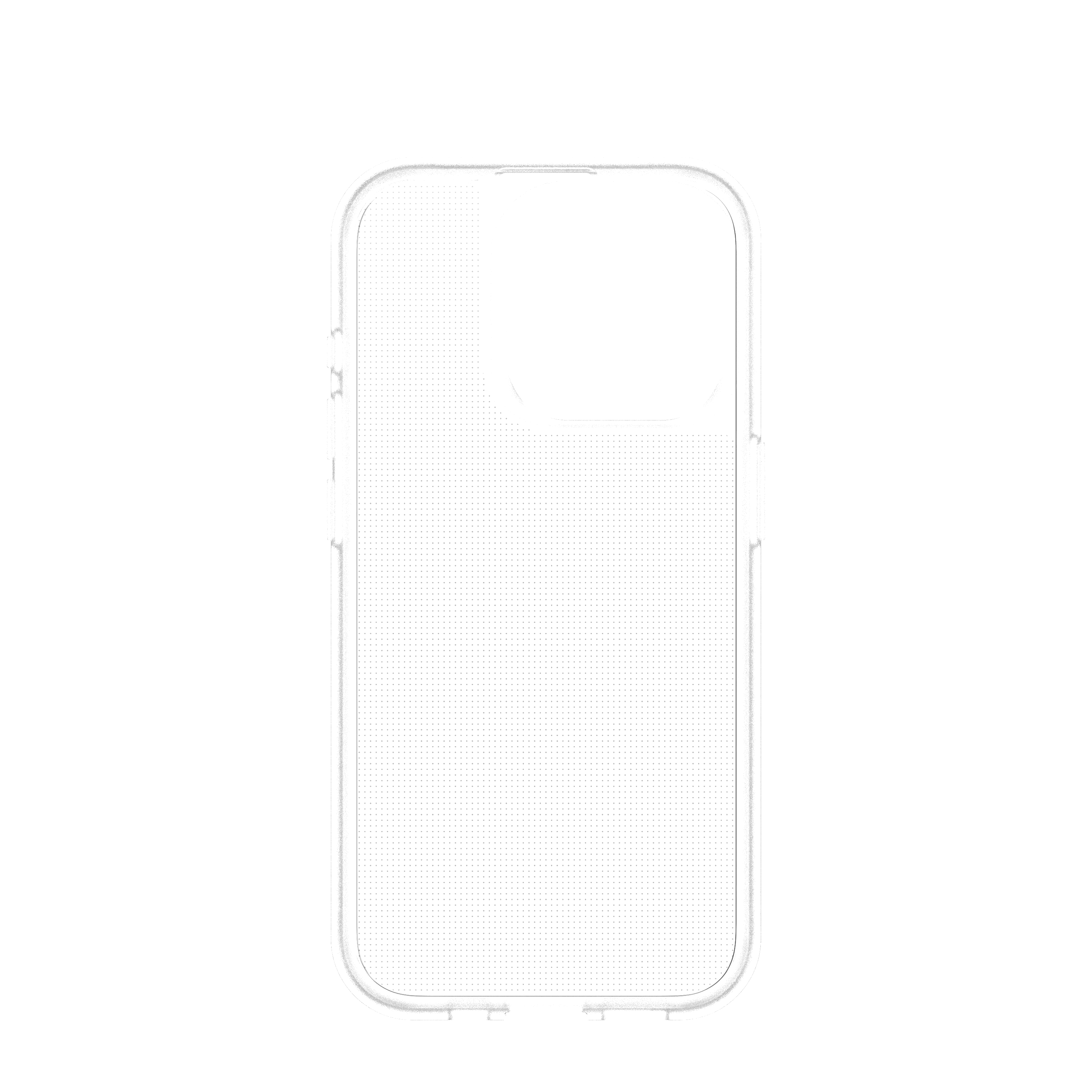 Eine transparente Handyhülle mit glatter Oberfläche. Die Hülle befindet sich auf weißem Hintergrund.