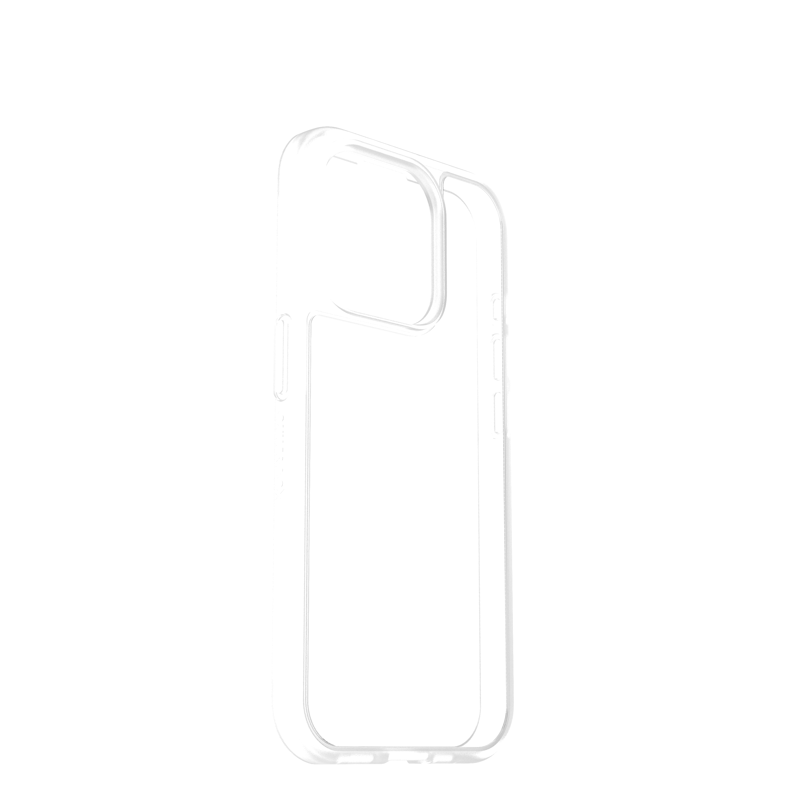 Eine transparente iPhone-Hülle auf weißem Hintergrund.
