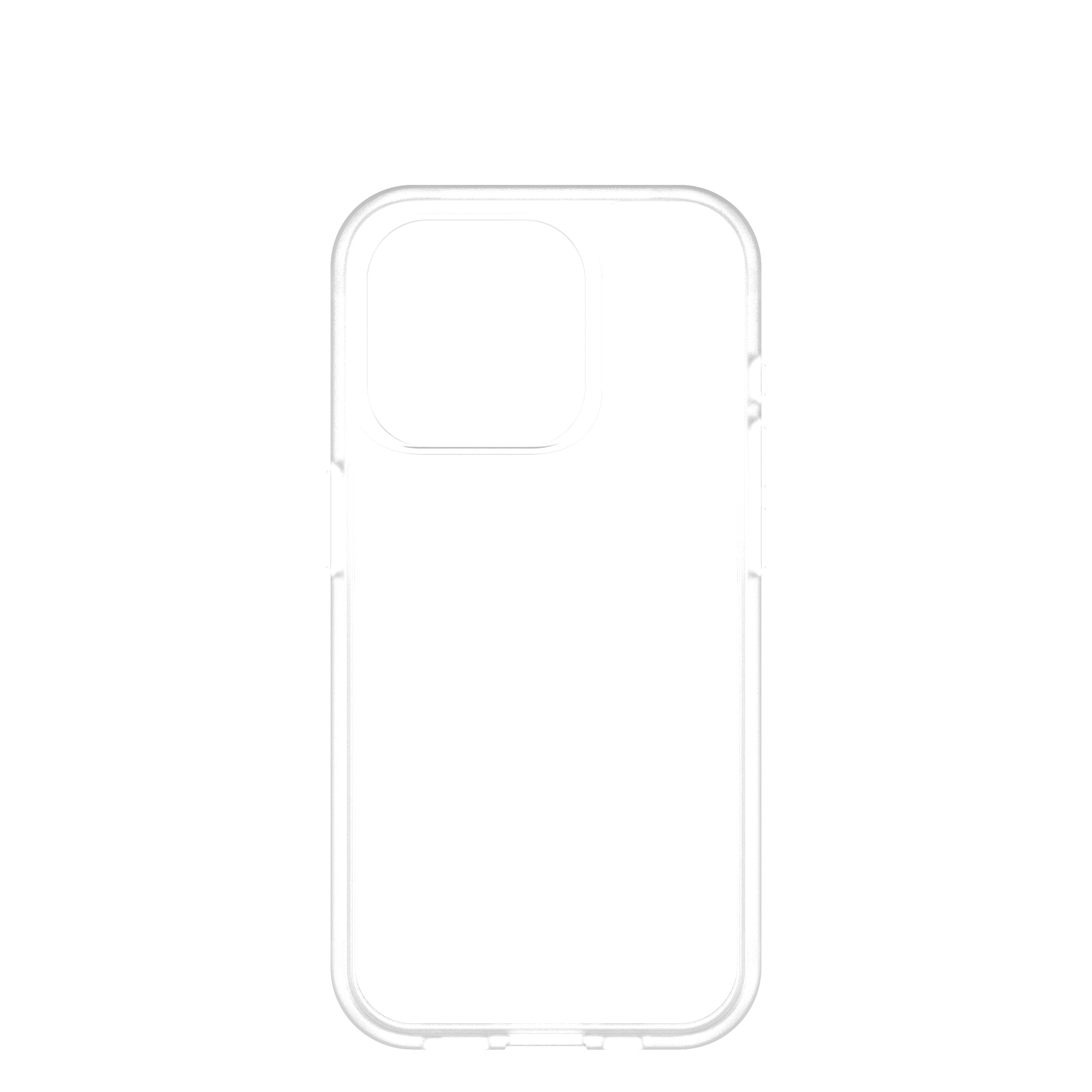 Transparente Handyhülle. Zeigt die Form und den Kameraausschnitt des Telefons.