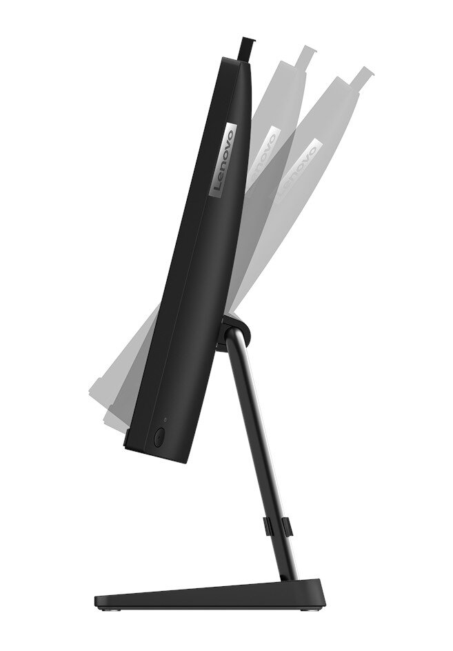 Czarny monitor Lenovo z regulowanym pochyleniem, widok z boku.