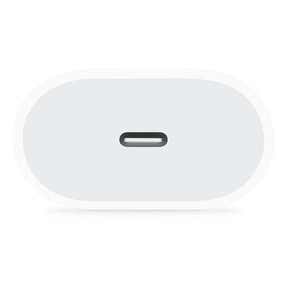 Biała ładowarka USB-C z jednym portem USB-C, widok od strony portu.