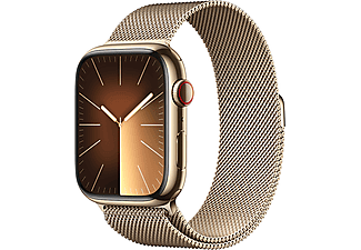 APPLE Watch Series 9 GPS + Cellular, 45mm,  arany rozsdamentes acéltok, arany milánói pánt (MRMU3QH/A)