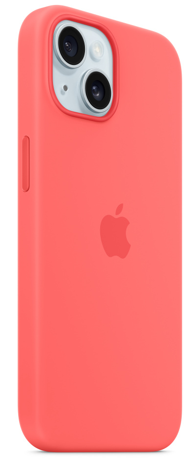 Korall iPhone tok az Apple logóval. Fehér felületen.