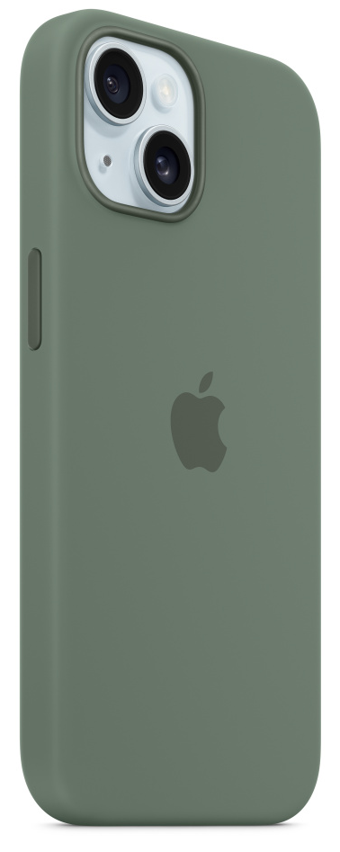 Zöld iPhone zöld tokkal. Apple logó a hátoldalon.