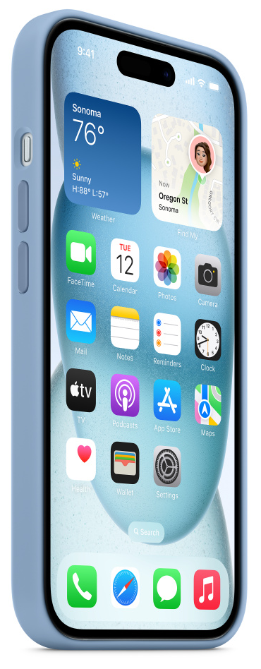 Kék iPhone, amely alkalmazásikonokat mutat a képernyőjén.