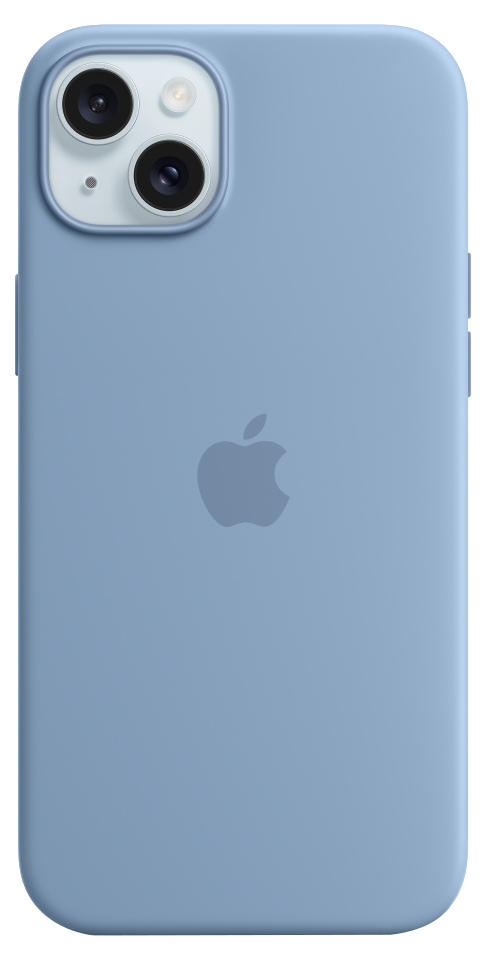 Kék telefontok Apple logóval és látható kamerákkal.
