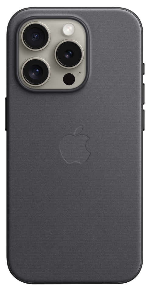 Sötétszürke iPhone három kamerával és Apple logóval a hátulján.