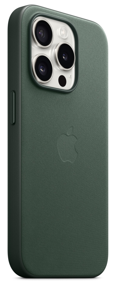 Zöld iPhone tok kameradudorral és Apple logóval fehér háttérrel.