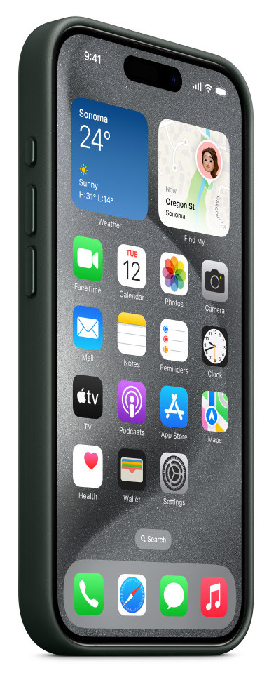 iPhone tokban, a kezdőképernyőn időjárás és alkalmazás ikonokkal.