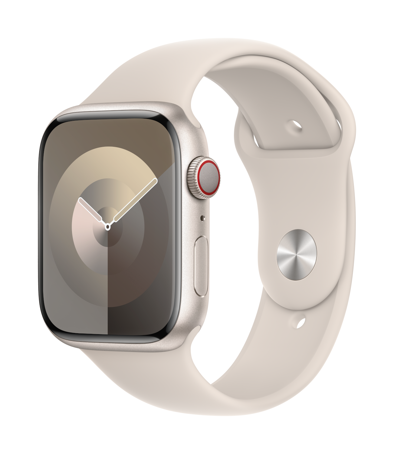 APPLE Watch Series 9 GPS + Cellular 45 mm Boîtier aluminium Starlight, Bracelet Sport Band Starlight - M/L (MRM93QF/A)