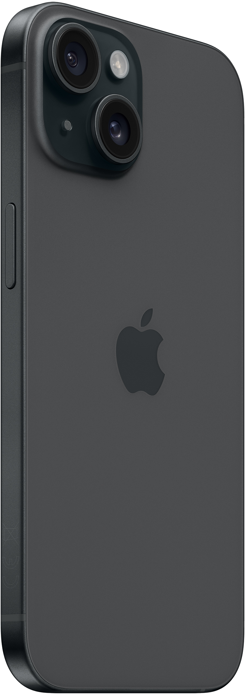 Sötétszürke iPhone két kamerával. Az Apple logója látható a telefon hátulján.