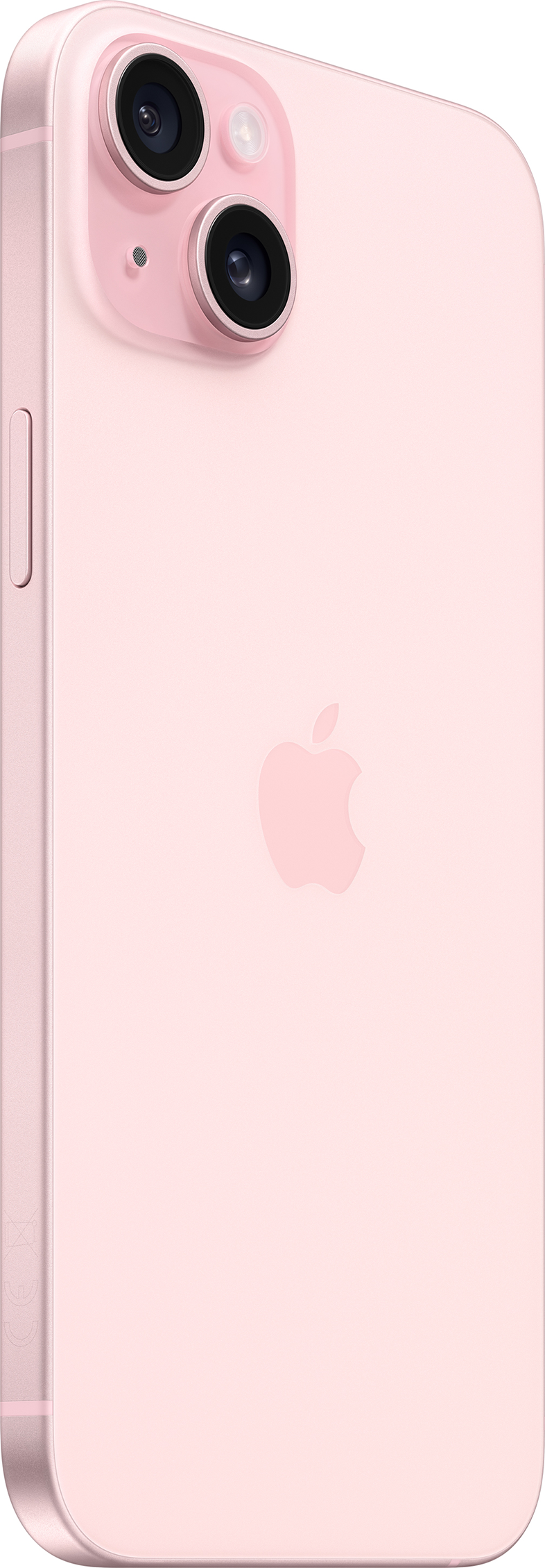 Rózsaszín iPhone két kamerával és vakuval. Apple logó a hátoldalon.