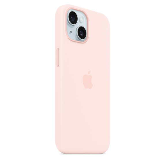 Un iPhone rosa con una funda rosa sobre un fondo blanco.