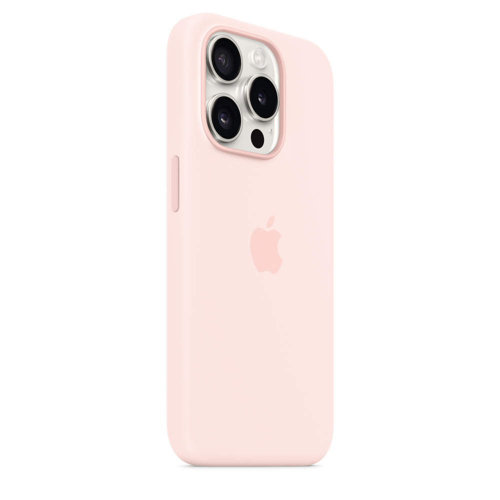 Funda rosa para iPhone con lentes de cámara y el logo de Apple sobre fondo blanco.