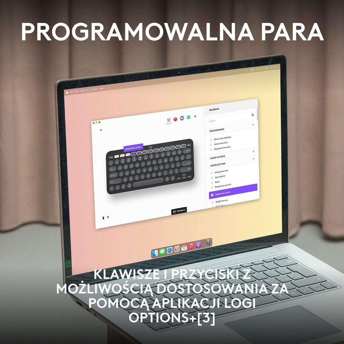 Ekran laptopa wyświetlający interfejs aplikacji klawiatury. Klawiatura jest na ekranie.