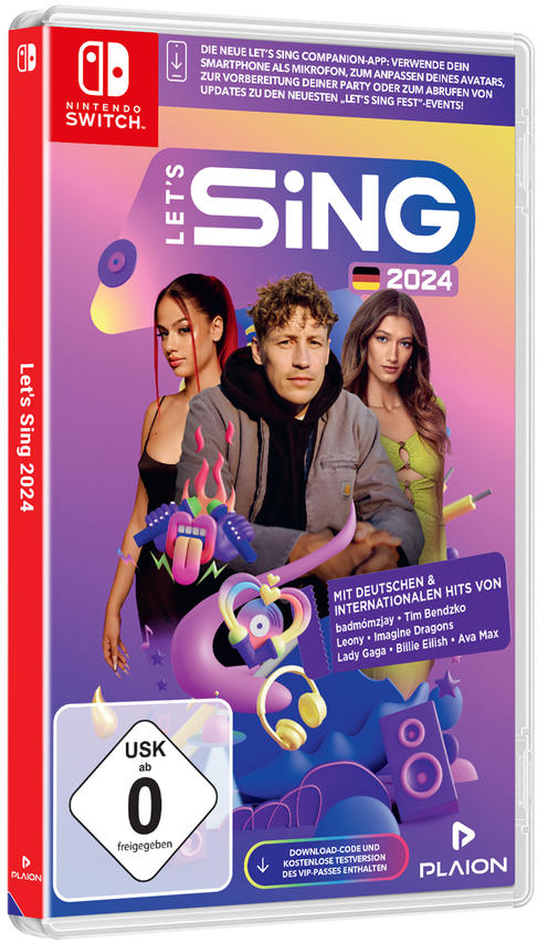 Spielbox-Cover mit drei Personen und dem Titel "Let's Sing 2024".