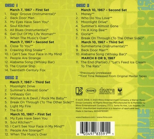Albumcover, Titellisten für mehrere Sets. Rhino, Doors Logos.