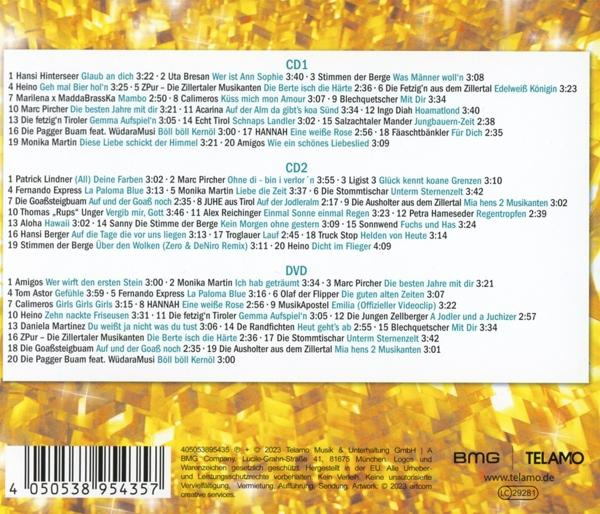 CD und DVD mit einer Liste von Songs und Credits auf weißem und grünem Grund.