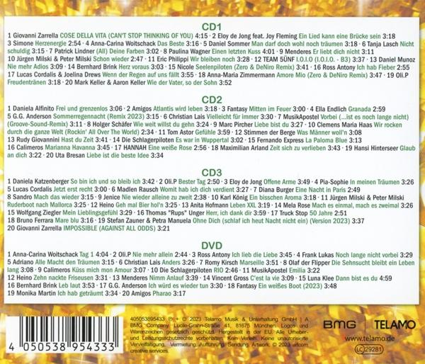 CD-Booklets mit drei Discs, die Tracklisten zeigen. Der Text ist in verschiedenen Sprachen.
