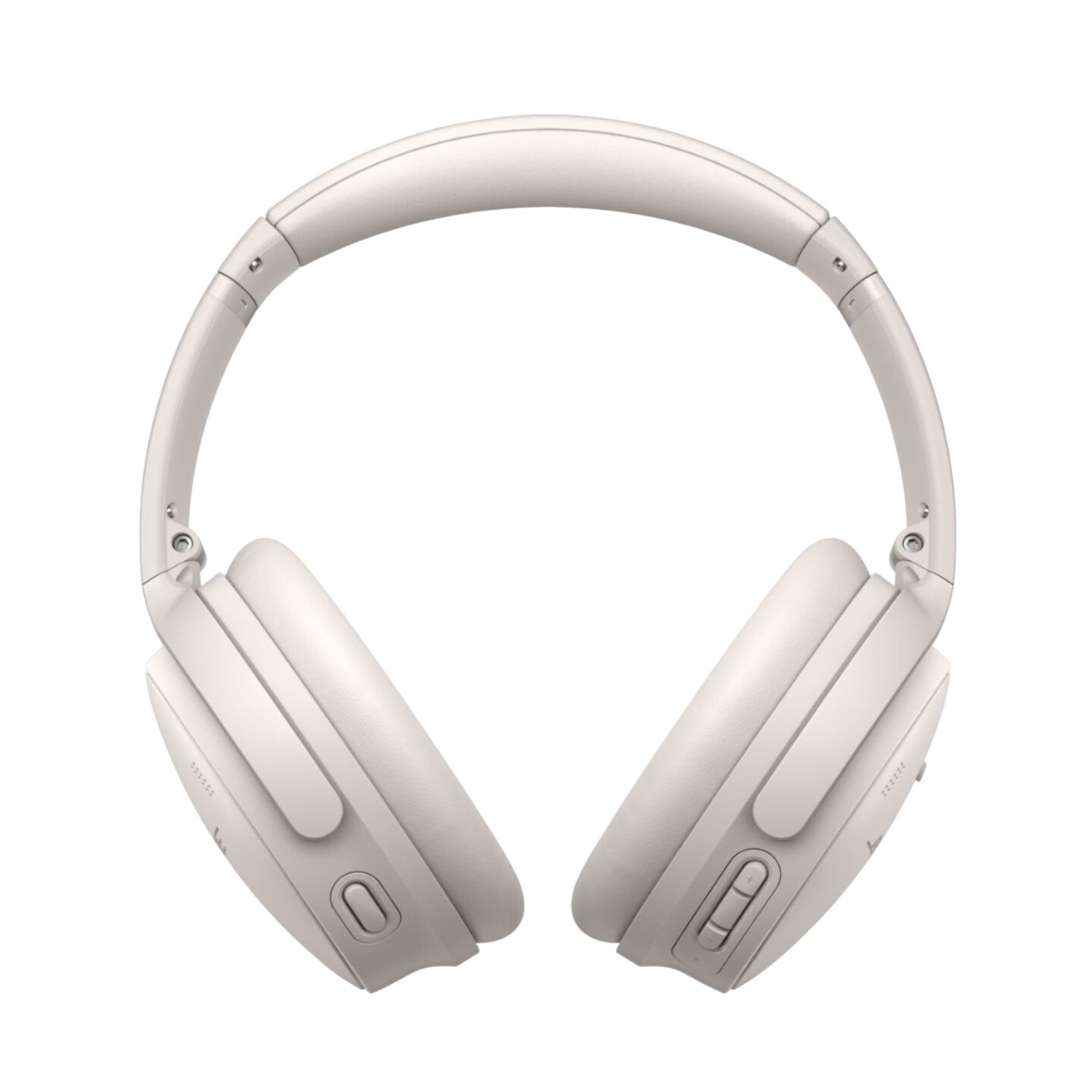 A pair of white, over-ear headphones, displayed against a black background.