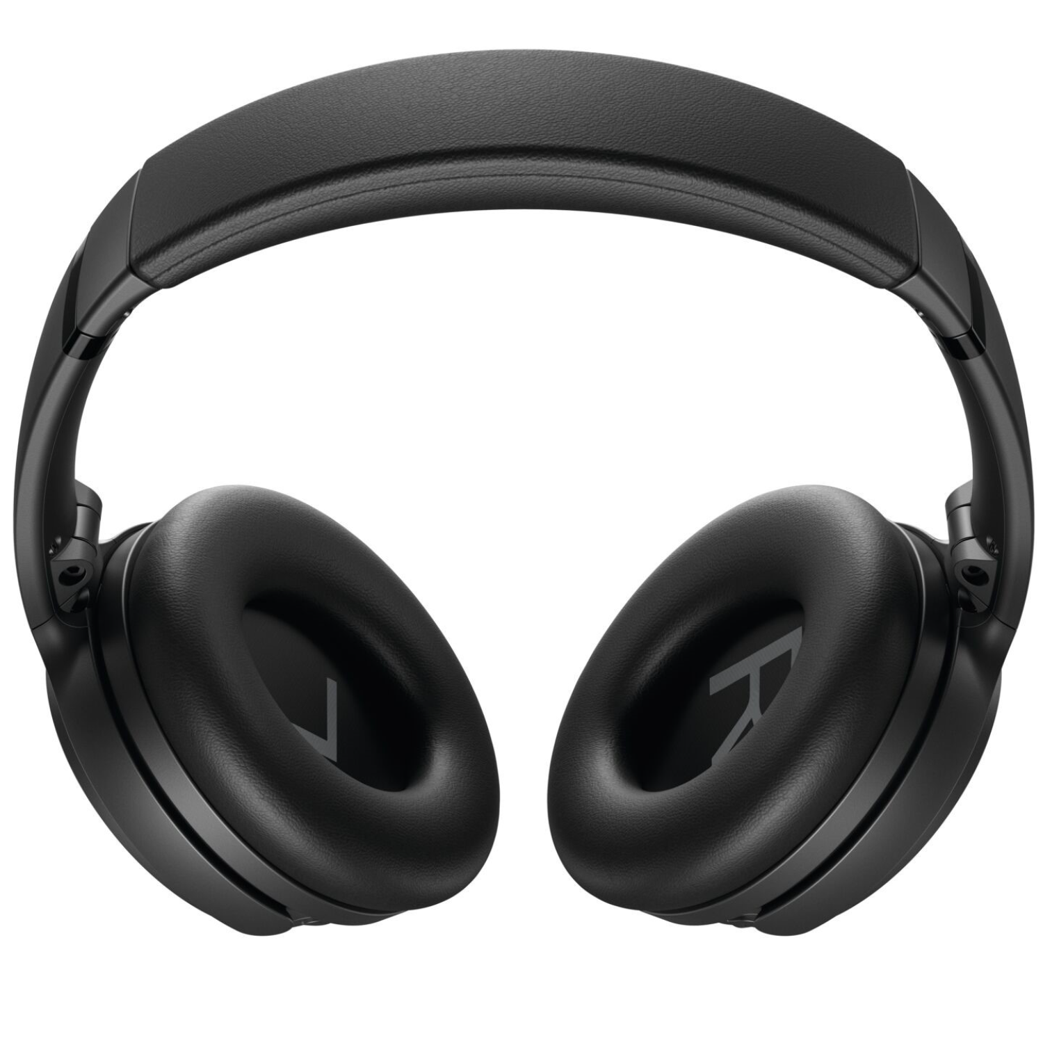 Black over-ear headphones. Earcups are large and cushioned, with a padded headband. White background.