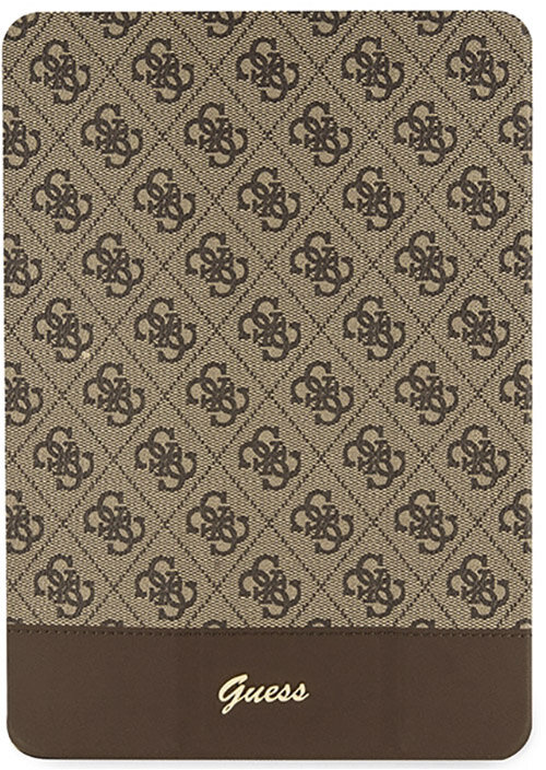 Etui na tablet z wzorem i logo Guess na dole.