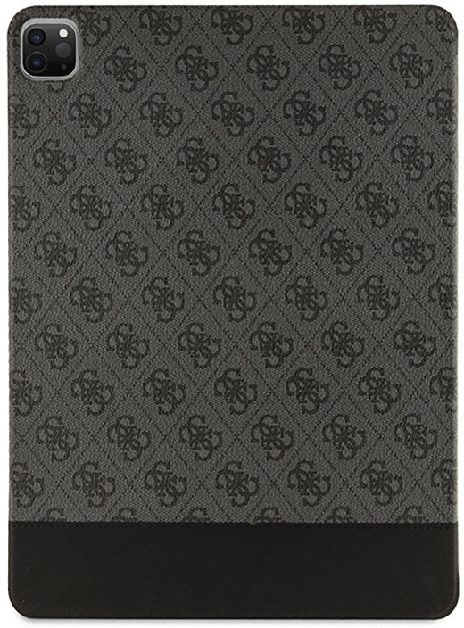 Etui na iPada z powtarzającym się ciemnoszarym wzorem i czarnym dołem.