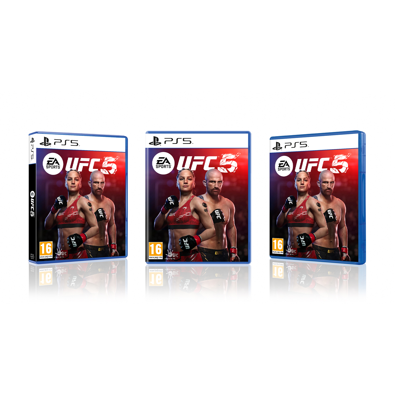 Tre custodie di gioco UFC5 PS5, che mostrano la copertina del gioco con combattenti e logo.