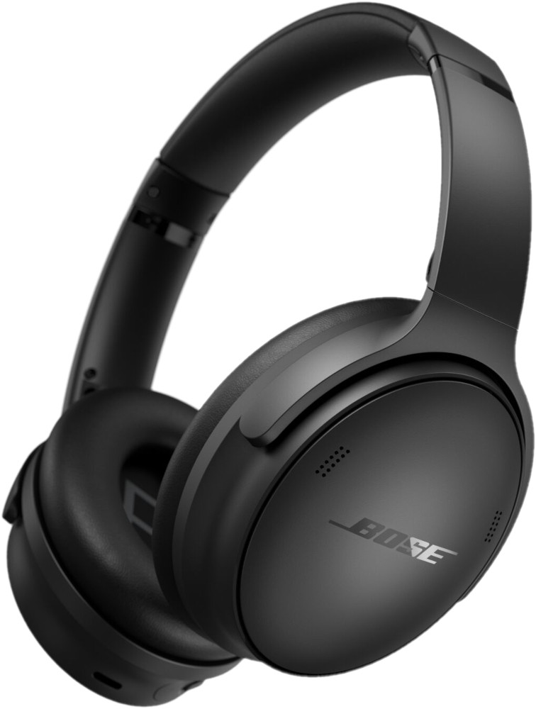Black Bose headphones with Bose logo, angled view, showcasing the earcups and headband.