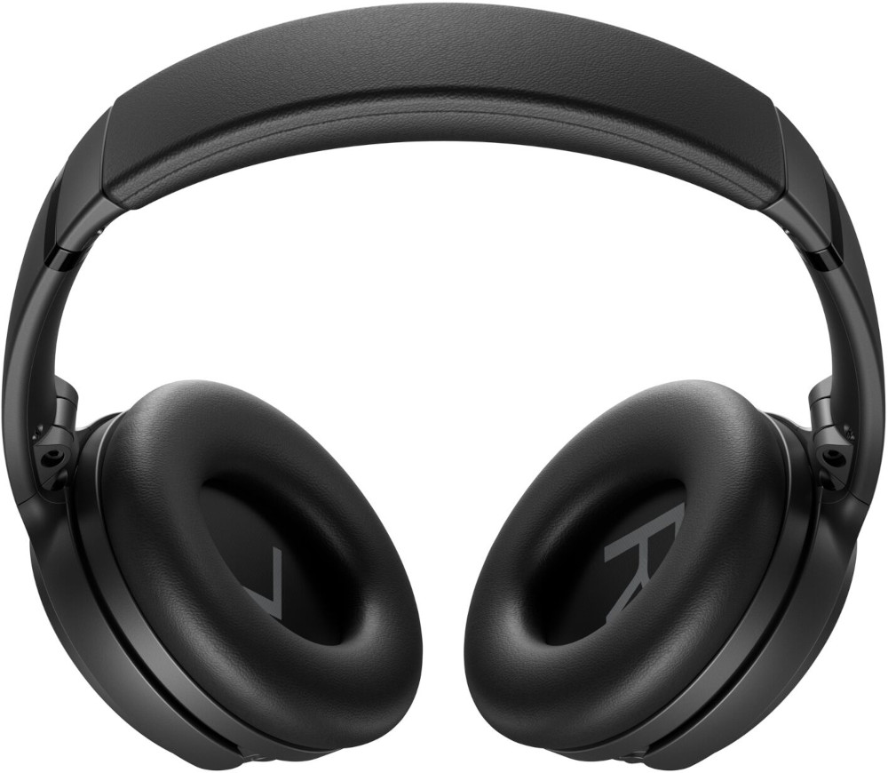 Black headphones with the letter 'R' on the ear cups, isolated on white background.