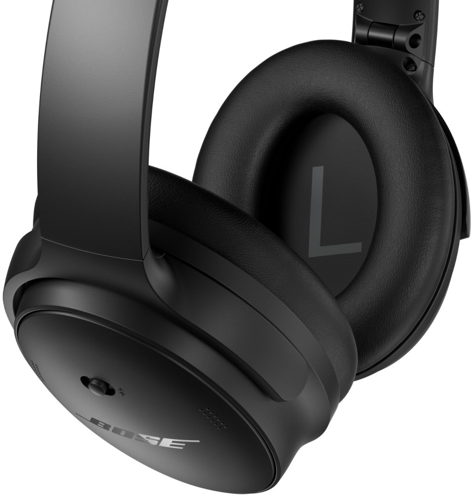A close-up shot of black Bose headphones, angled to show the ear cup and logo.