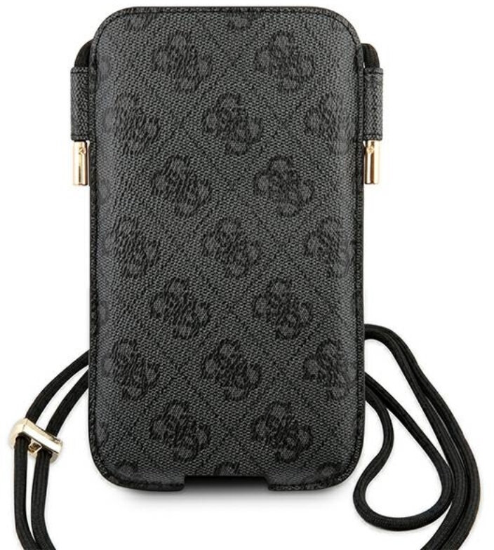 Wzorzyste etui na telefon ze smyczą jest pokazane na białym tle.