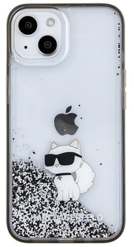 Etui na iPhone z motywem kota i płynnym brokatem. Logo Karl Lagerfeld.