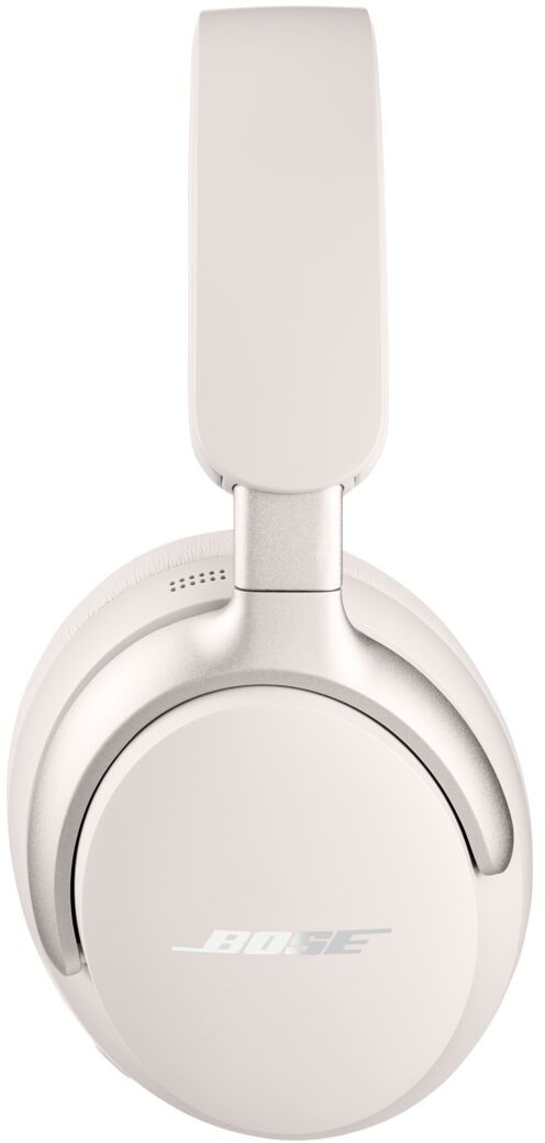 Witte Bose-koptelefoon, zijaanzicht, op een witte achtergrond.