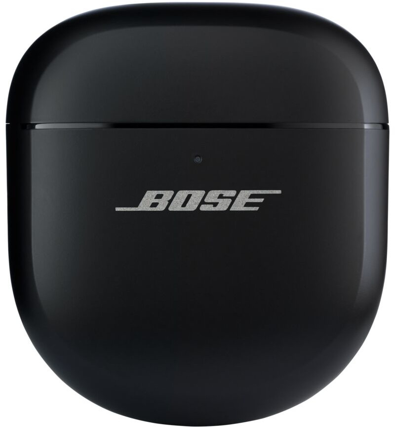 Black Bose charging case with Bose logo.