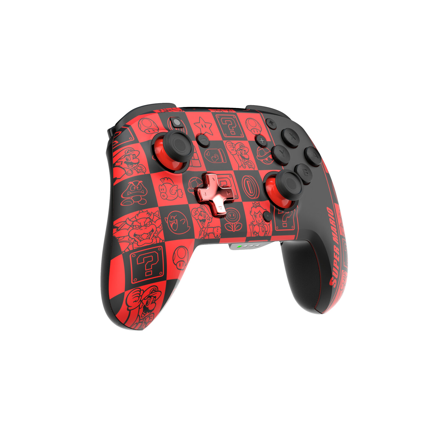 Manette Super Mario rouge et noir sur fond blanc.