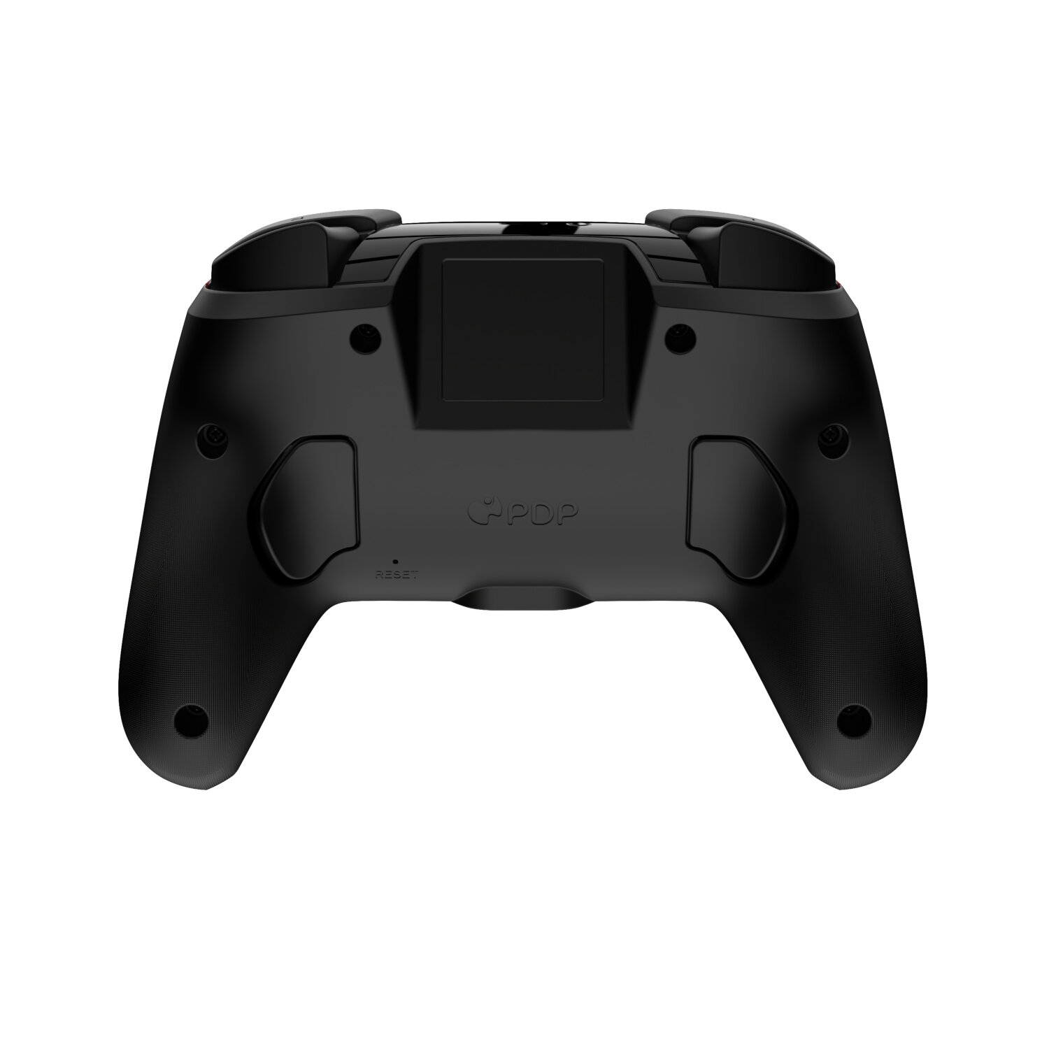 Manette de jeu noire, vue arrière, avec le logo PDP.