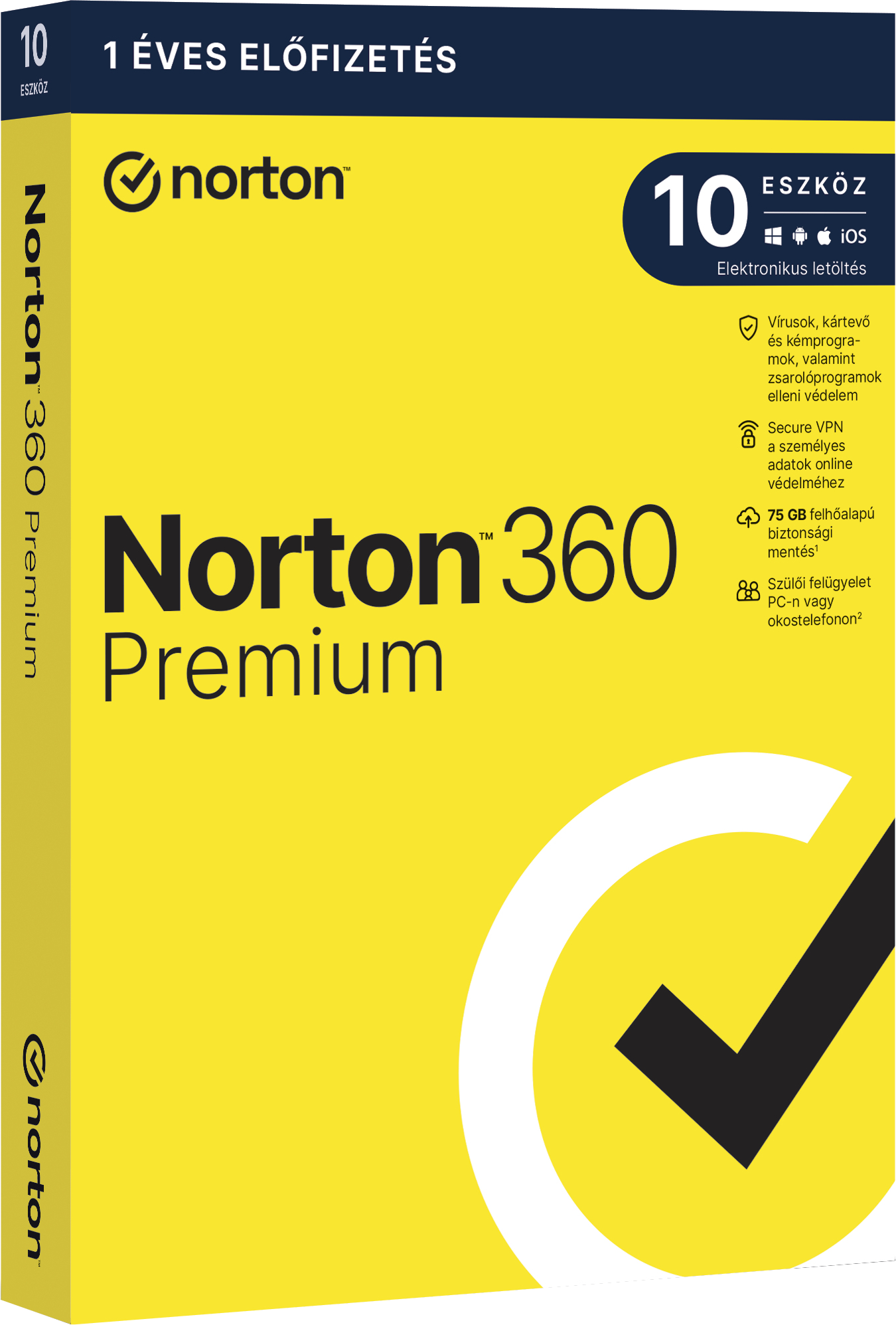 Norton 360 Premium 75GB (1 felhasználó, 10 eszköz, 1 év) (Multiplatform)