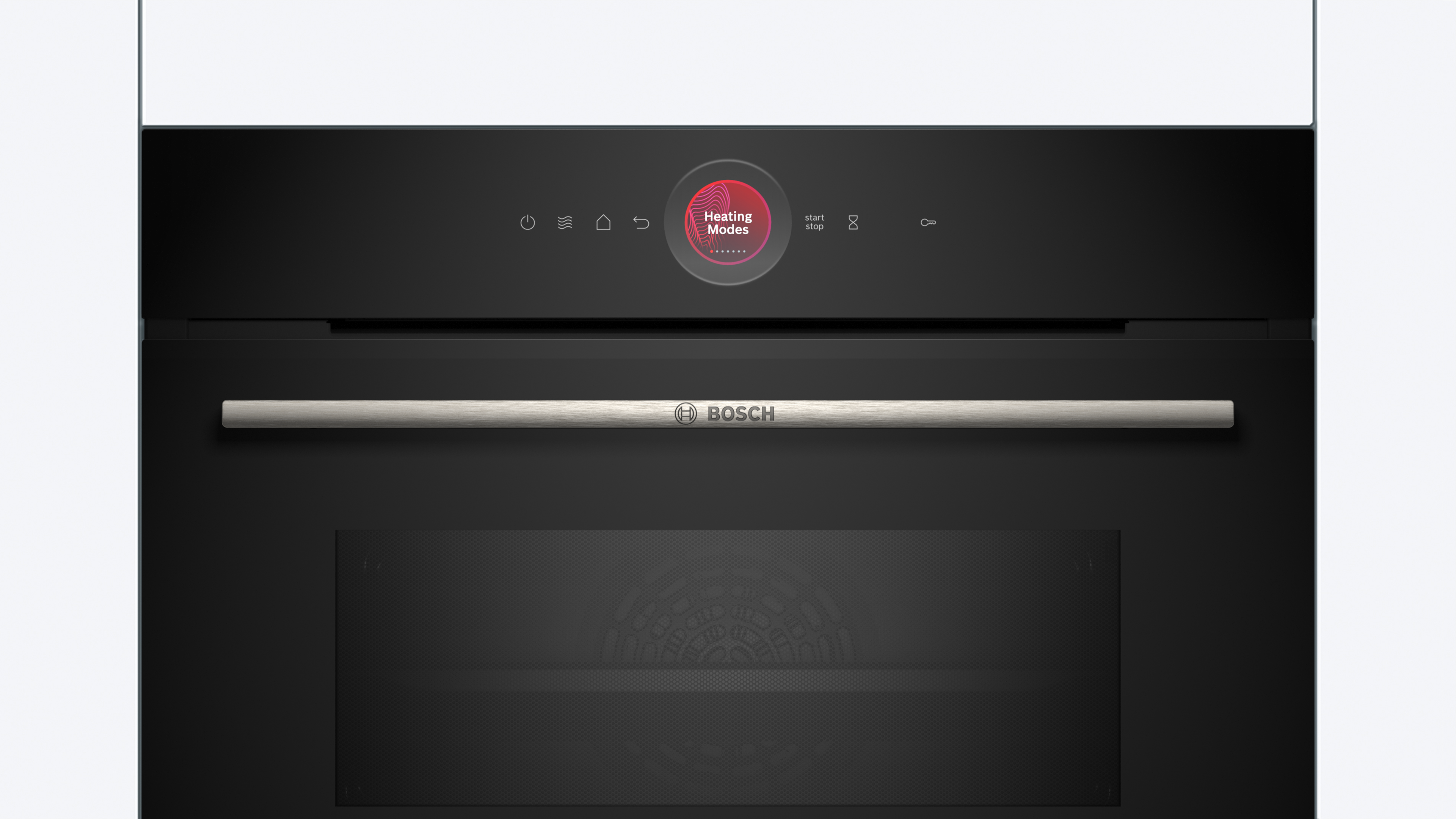 Bosch Backofen Bedienfeld, schwarz mit Touchscreen und Symbolen.