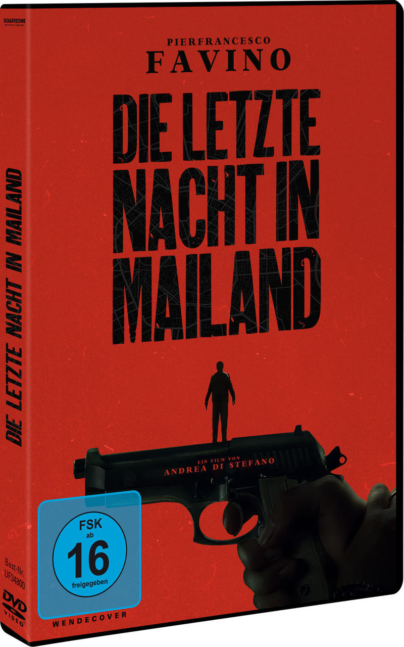 DVD-Hülle mit rotem Hintergrund, Pistole und dem Titel 'Die letzte Nacht in Mailand'.