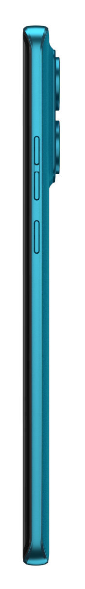 Smartfon w kolorze aqua, widok z boku, widoczny zestaw aparatów.