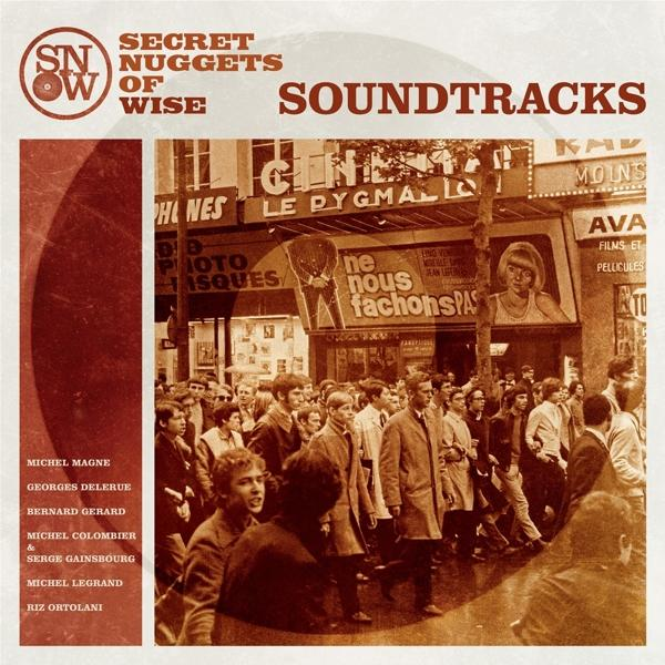 Albumcover, Menschenmenge vor einem Geschäft, Text im Vintage-Stil.