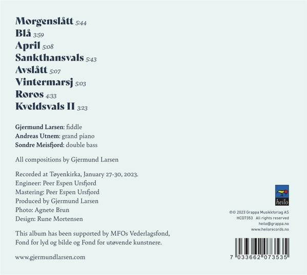 Albumcover mit Titelliste, Künstler und Credits. Das Album ist von Gjermund Larsen.