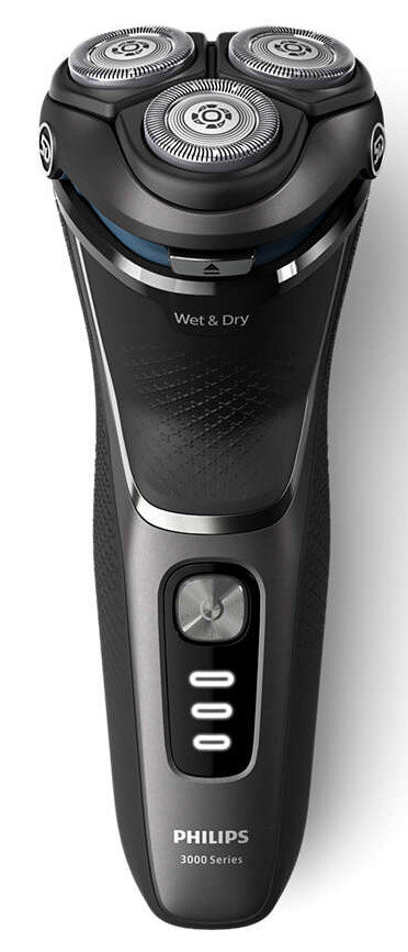 Czarna golarka elektryczna Philips z trzema obrotowymi głowicami.