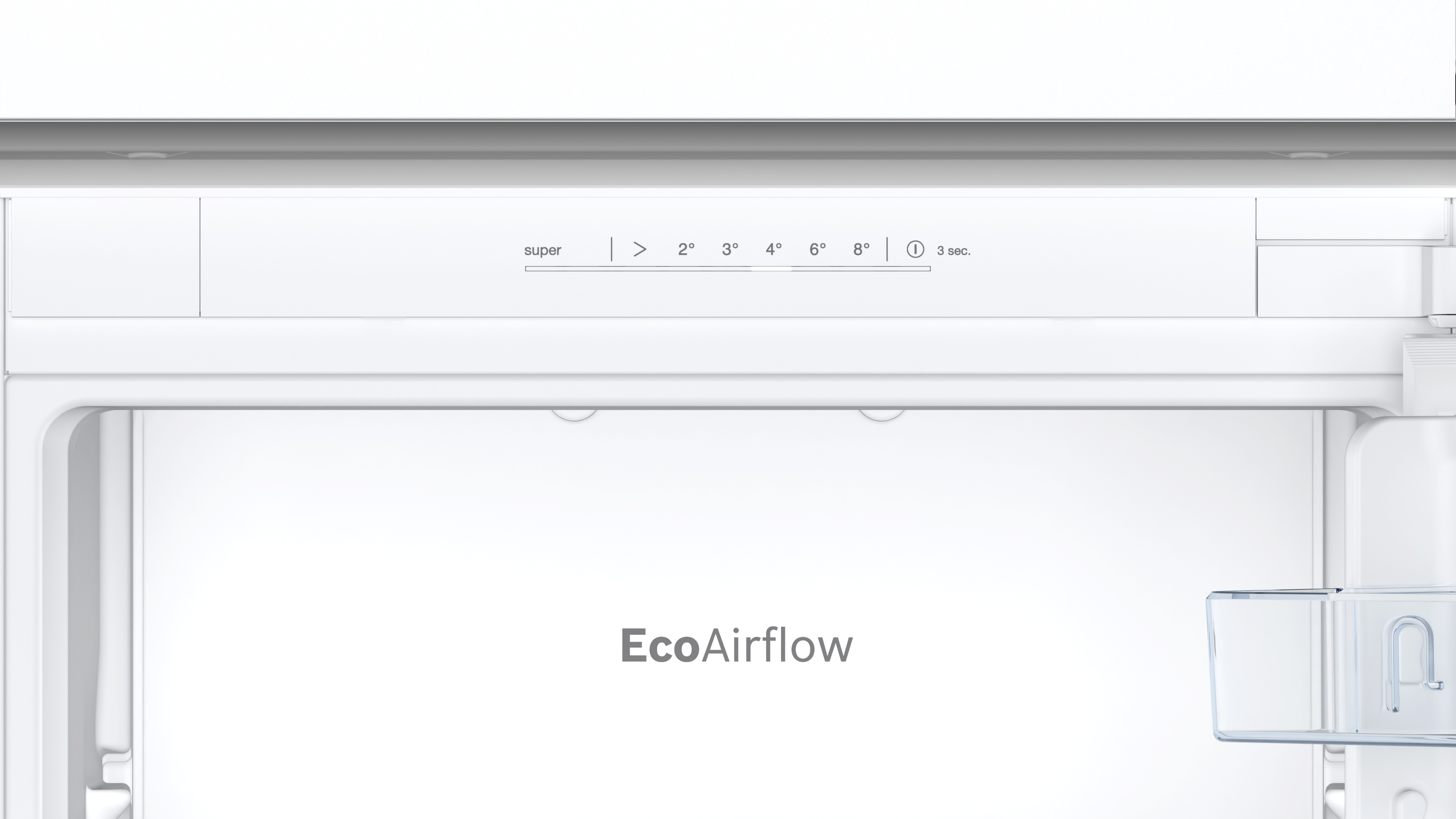 Kühlschrankinnenraum mit EcoAirflow-Text. Weißer Hintergrund.