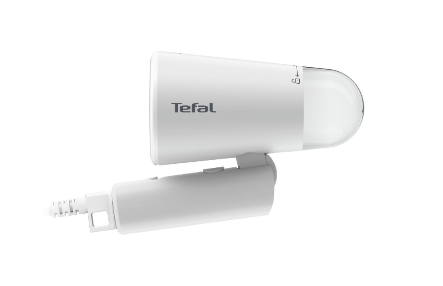 Fehér Tefal kézi gőzölő fehér háttérrel.