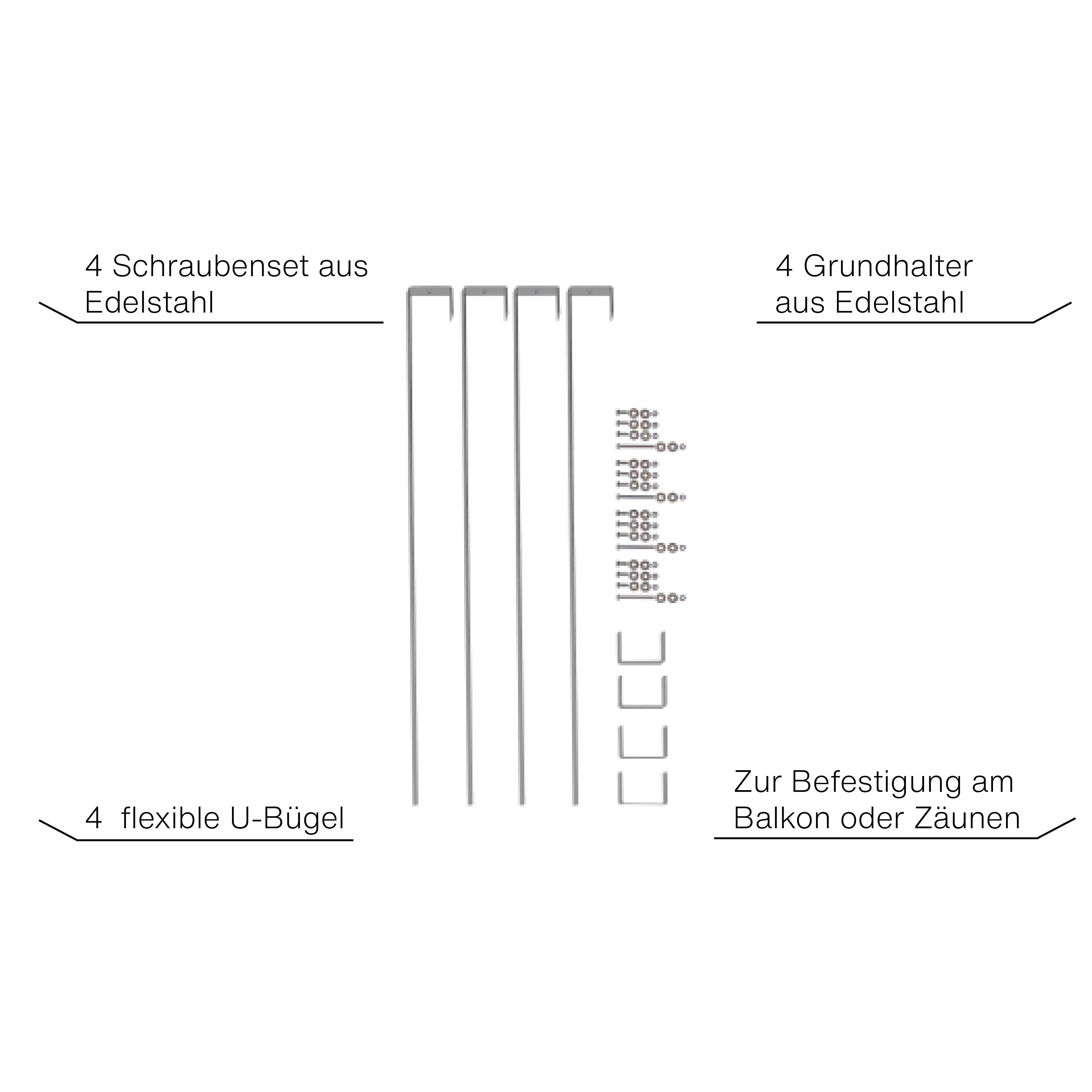 Metallhalterungen und -stangen für einen Zaunaufbau.
