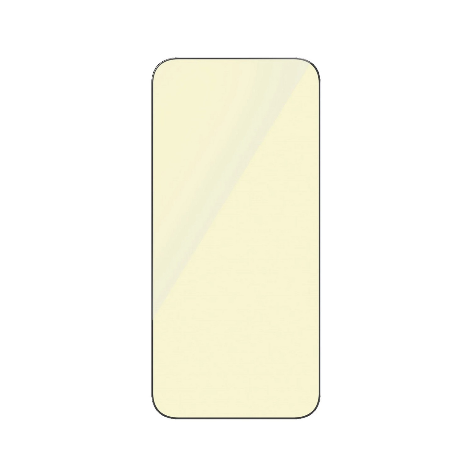 Un protecteur d'écran rectangulaire et transparent avec des coins légèrement arrondis, est de couleur jaune pâle.