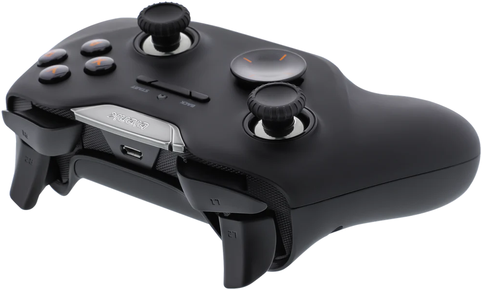Fekete gamepad gombokkal és joystickokkal. A 'Bionik' szó látható.